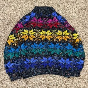Vintage 90s Colorful Career Club Knitted Floral Style Sweater Sz.S